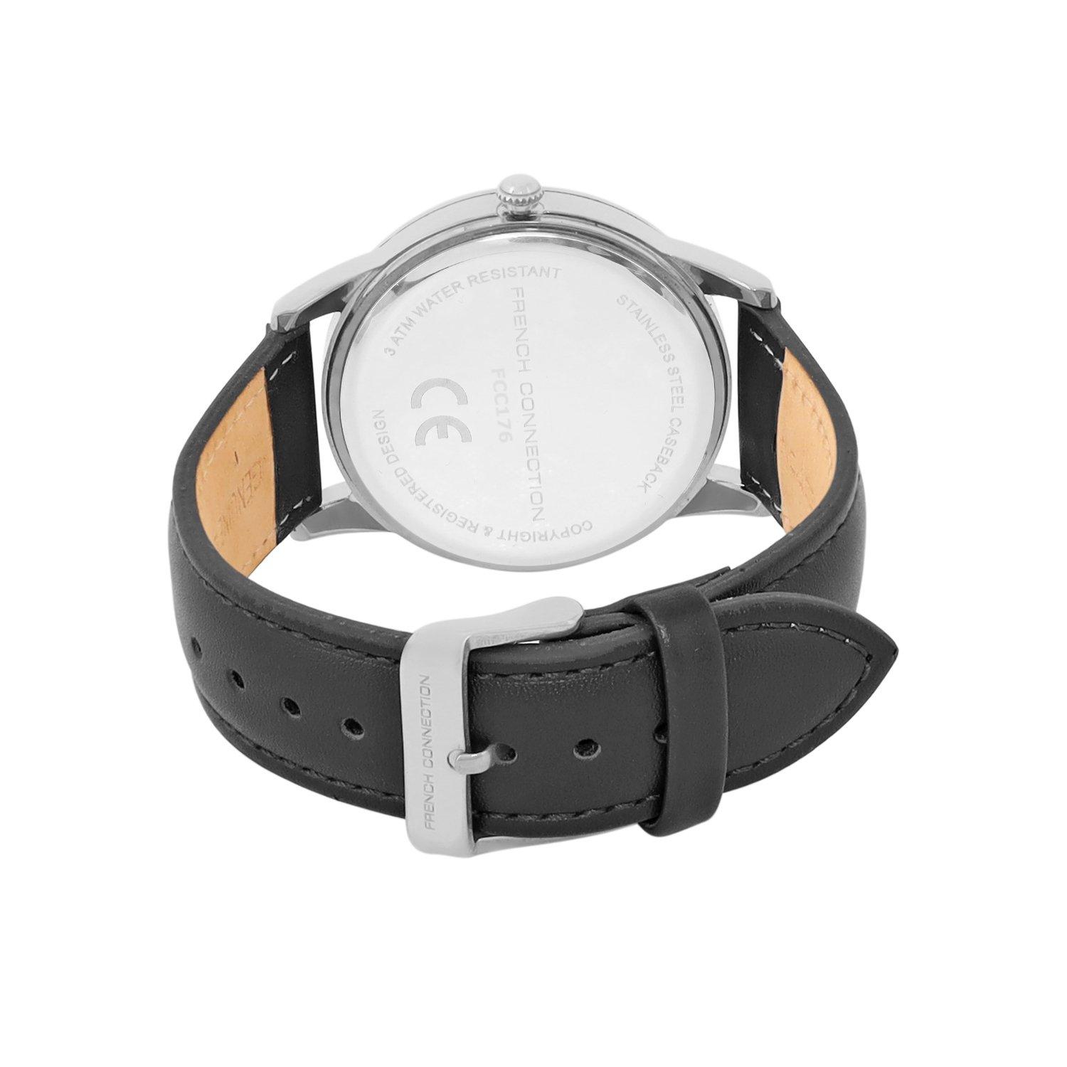 White - French Connection - French Connection Rose Case Round Shape Black Strap Quartz Watch - 4