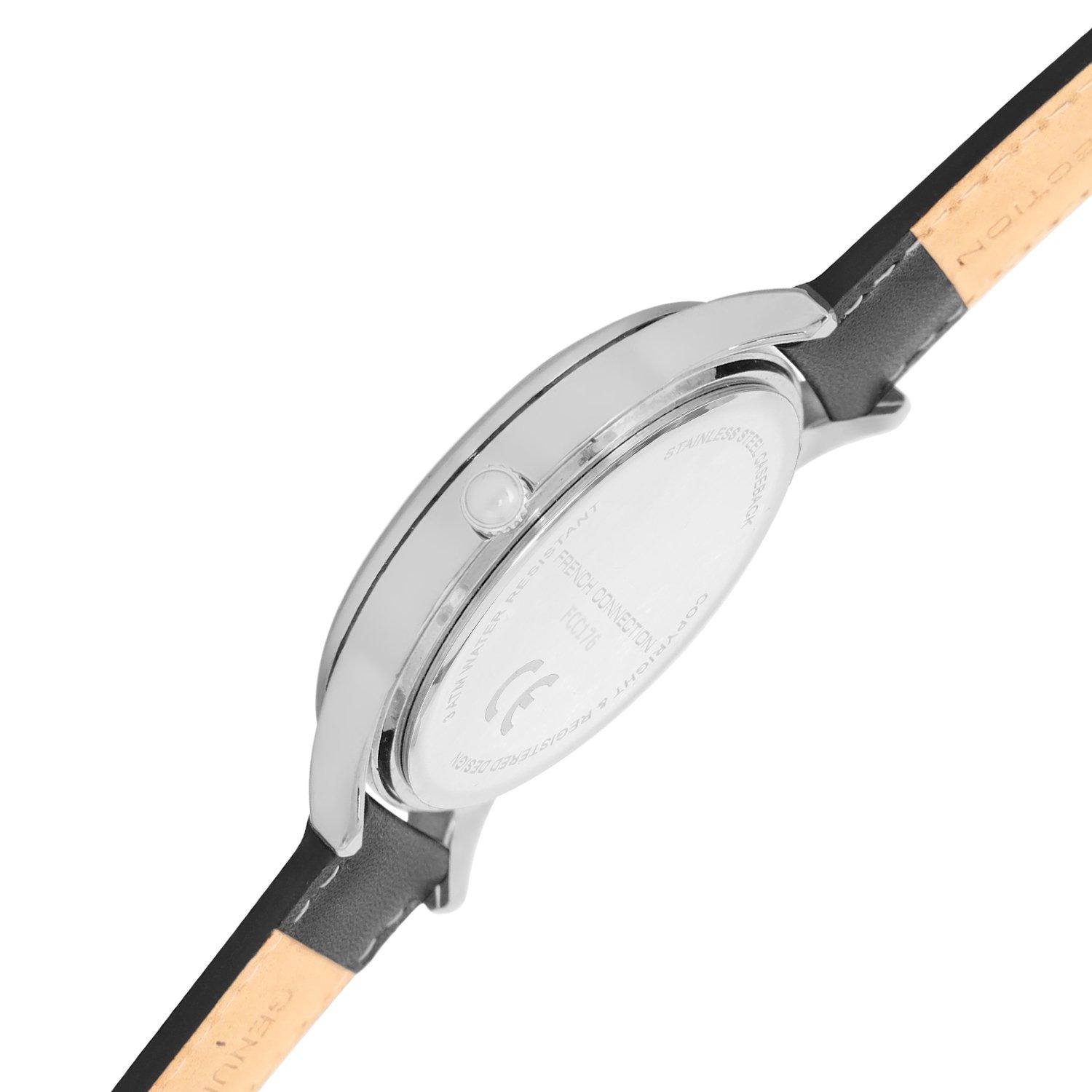 White - French Connection - French Connection Rose Case Round Shape Black Strap Quartz Watch - 5