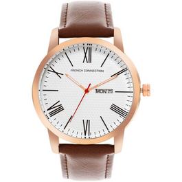 French Connection French Connection Rose Case Round Shape Brown Strap Quartz Watch