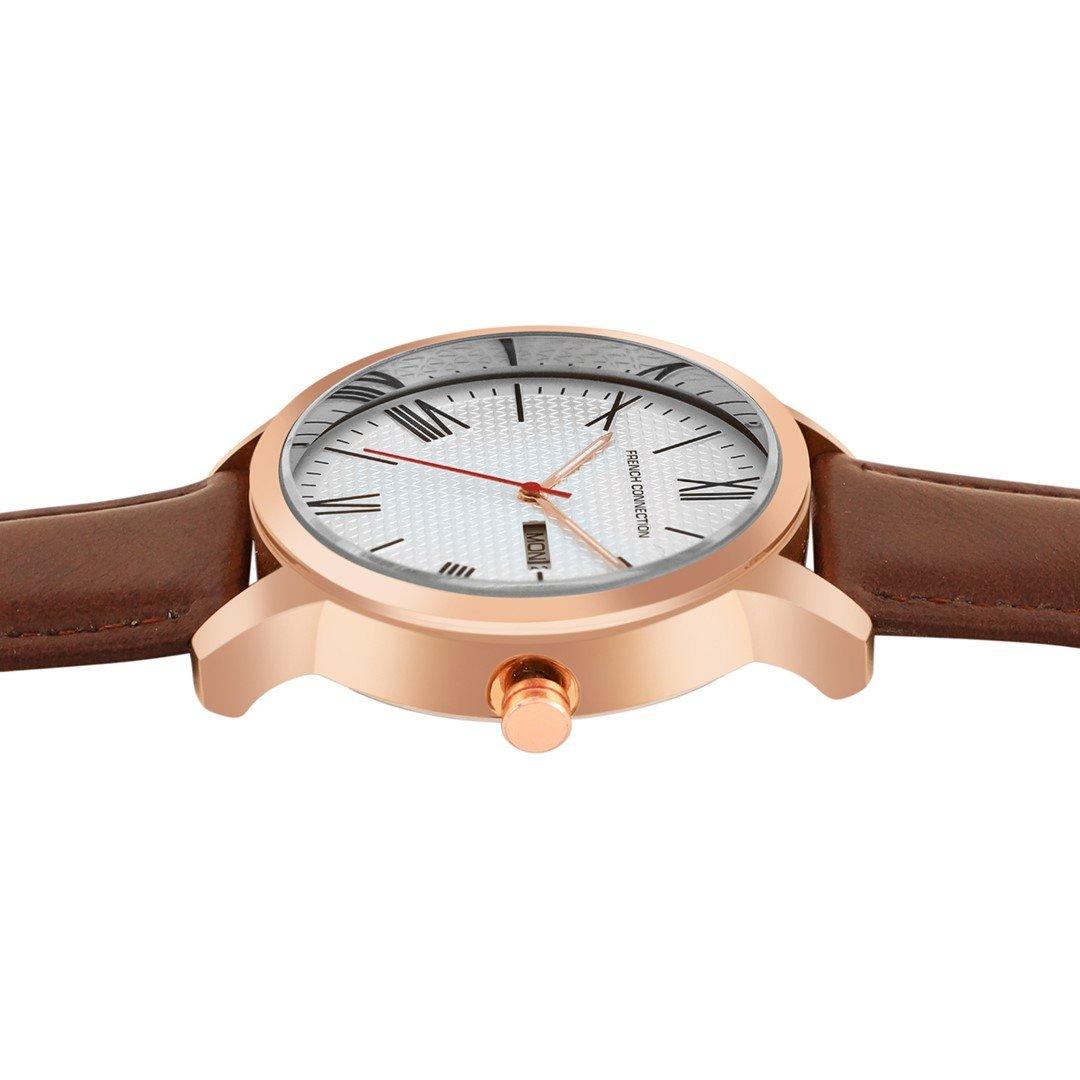 White - French Connection - French Connection Rose Case Round Shape Brown Strap Quartz Watch - 3