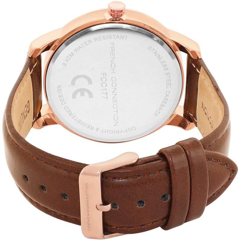White - French Connection - French Connection Rose Case Round Shape Brown Strap Quartz Watch - 4