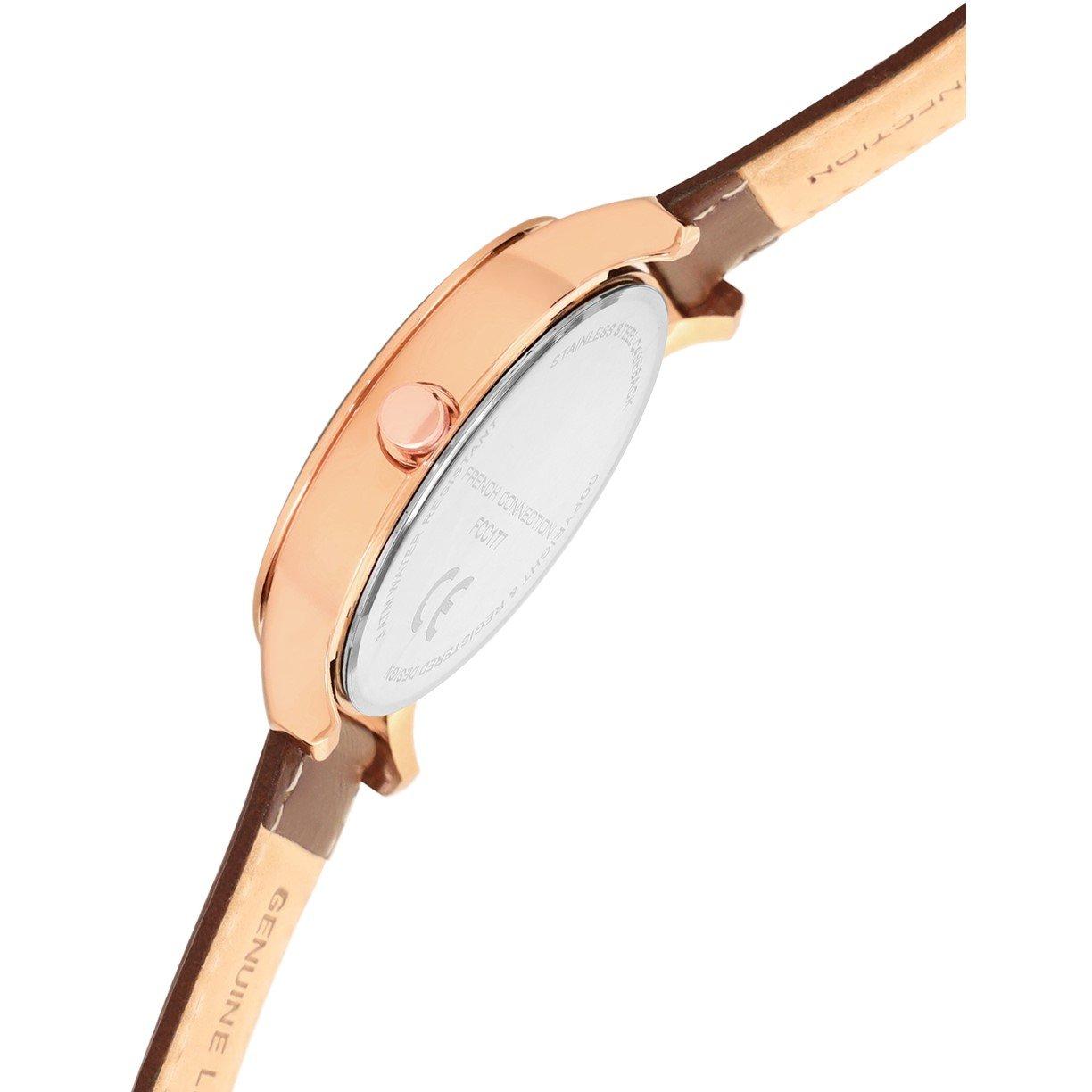 White - French Connection - French Connection Rose Case Round Shape Brown Strap Quartz Watch - 5