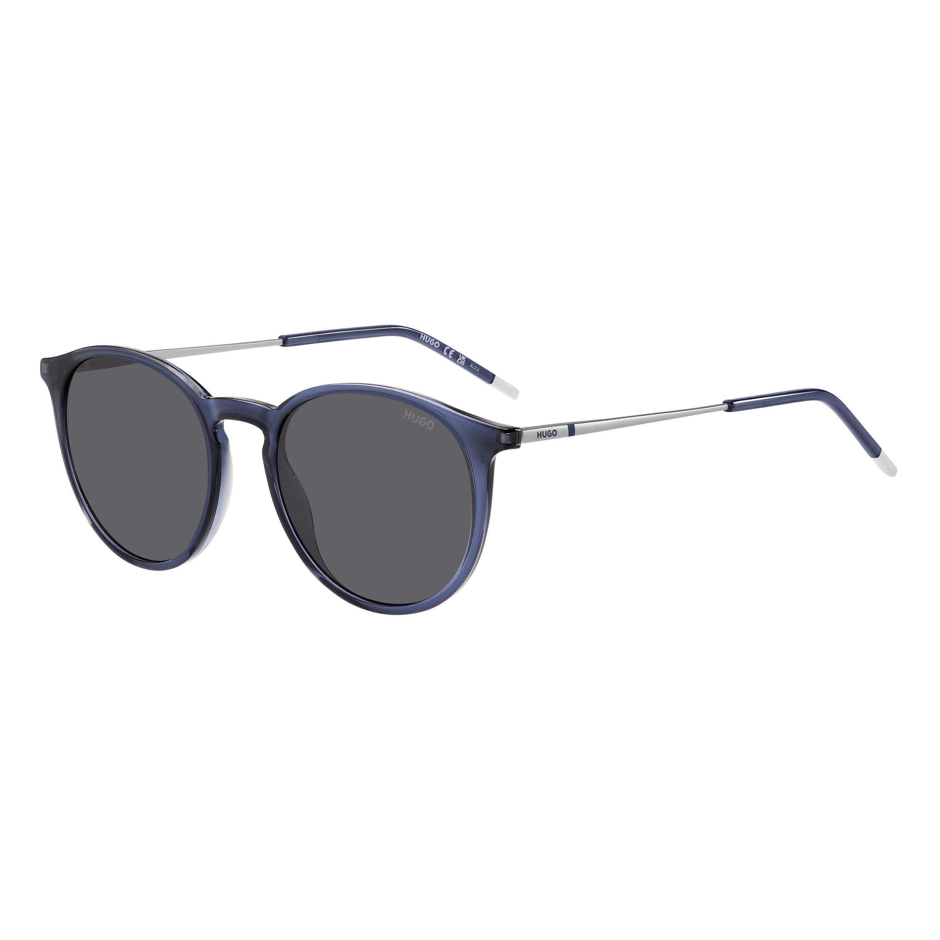 Hugo Men's Round Sunglasses - Blue Silver - 51 cm