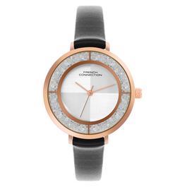 French Connection French Connection Rose Case Round Shape Black Strap Quartz Watch