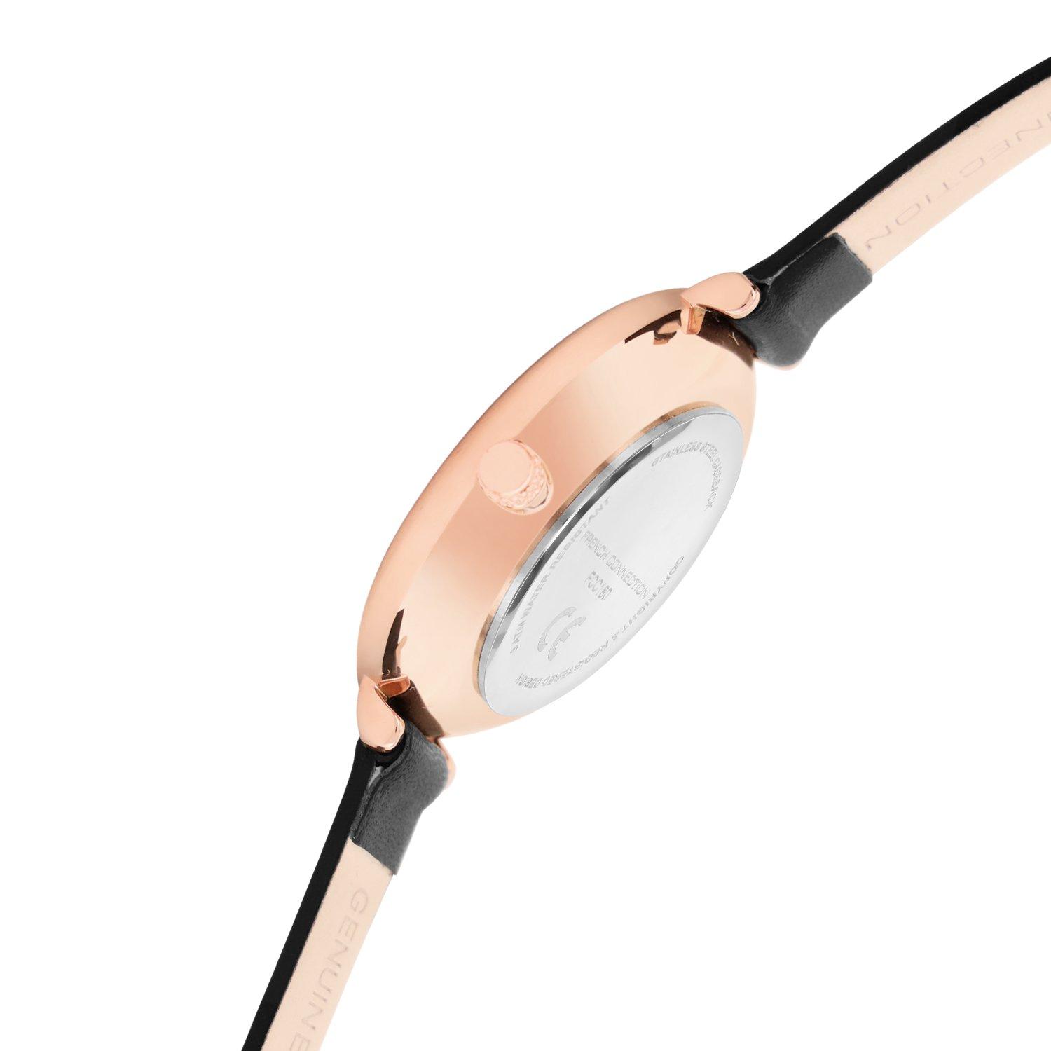 Silver - French Connection - French Connection Rose Case Round Shape Black Strap Quartz Watch - 5
