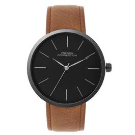 French Connection French Connection Black Case Round Shape Brown Strap Quartz Watch