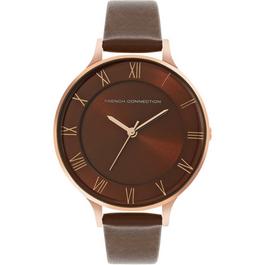 French Connection French Connection Rose Case Round Shape Brown Strap Quartz Watch