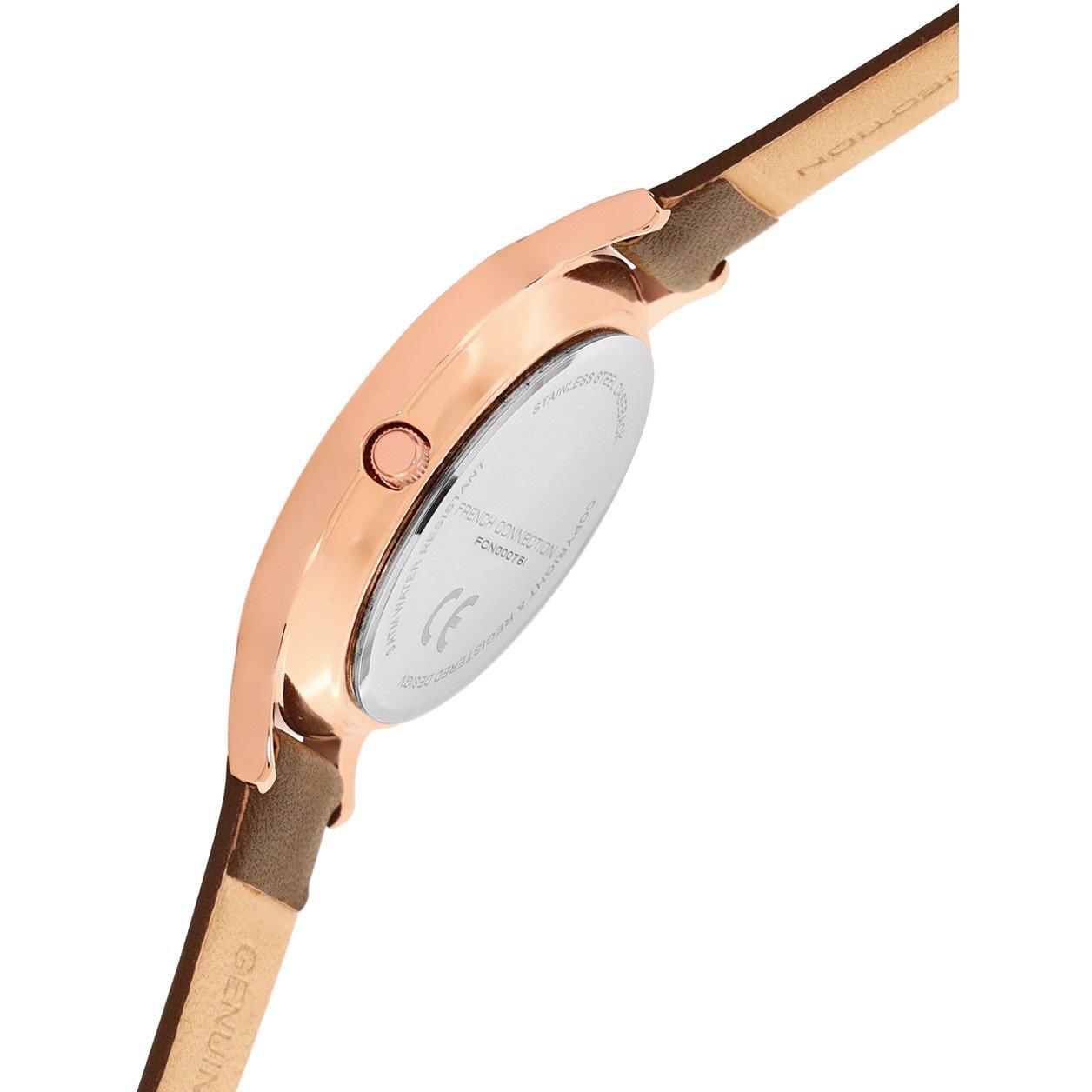 Brown - French Connection - Rose Case Round Shape Brown Strap Quartz Watch - 4