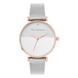French Connection French Connection Rose Case Round Shape Silver Strap Quartz Watch