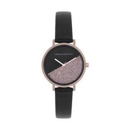 French Connection French Connection Rose Case Round Shape Black Strap Quartz Watch