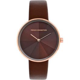 French Connection French Connection Rose Case Round Shape Brown Strap Quartz Watch