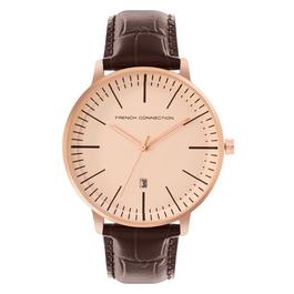 French Connection French Connection Rose Case Round Shape Black Strap Quartz Watch