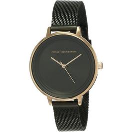French Connection French Connection Rose Case Round Shape Black Strap Quartz Watch