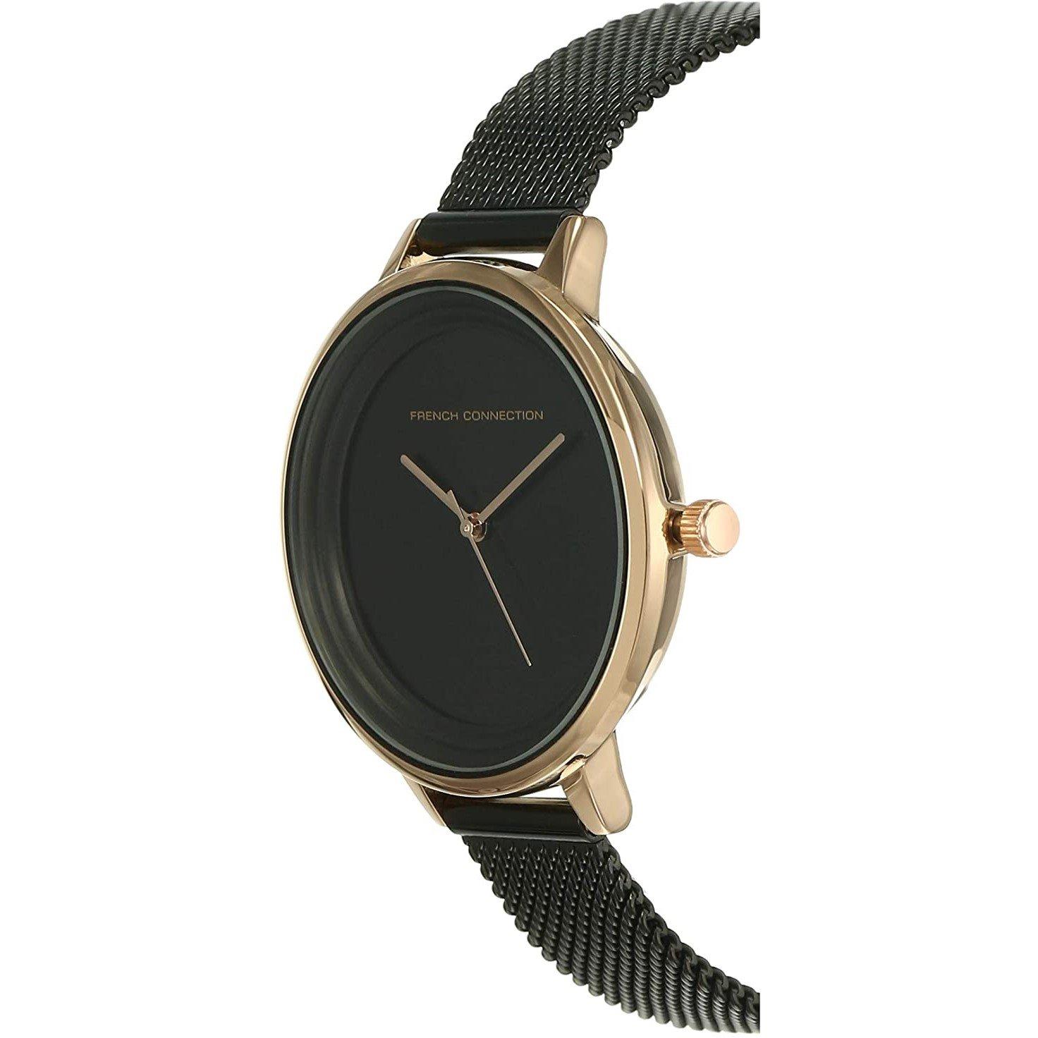 Black - French Connection - French Connection Rose Case Round Shape Black Strap Quartz Watch - 2