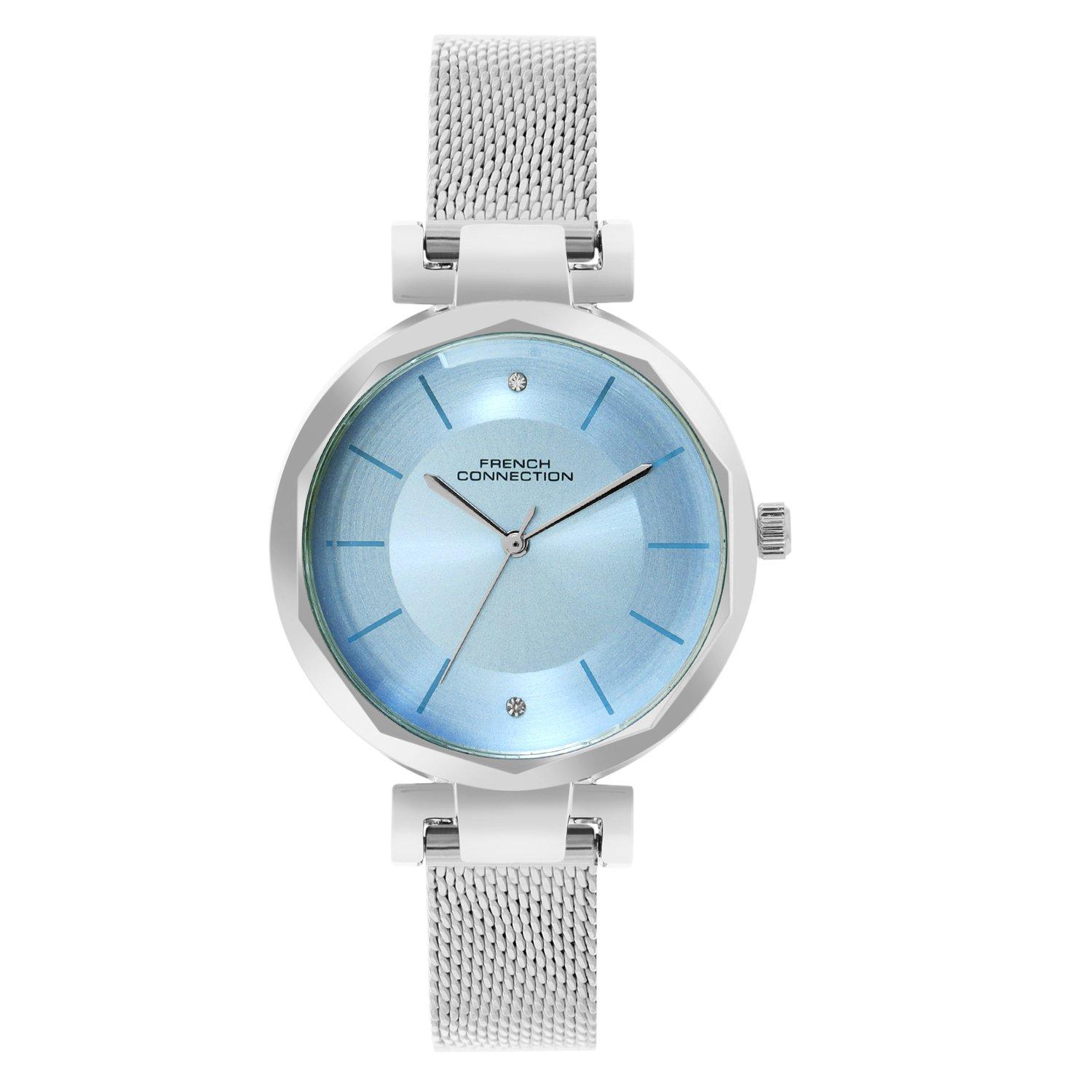 Sky Blue - FCUK - Silver Case Round Shape Silver Strap Quartz Watch - 1