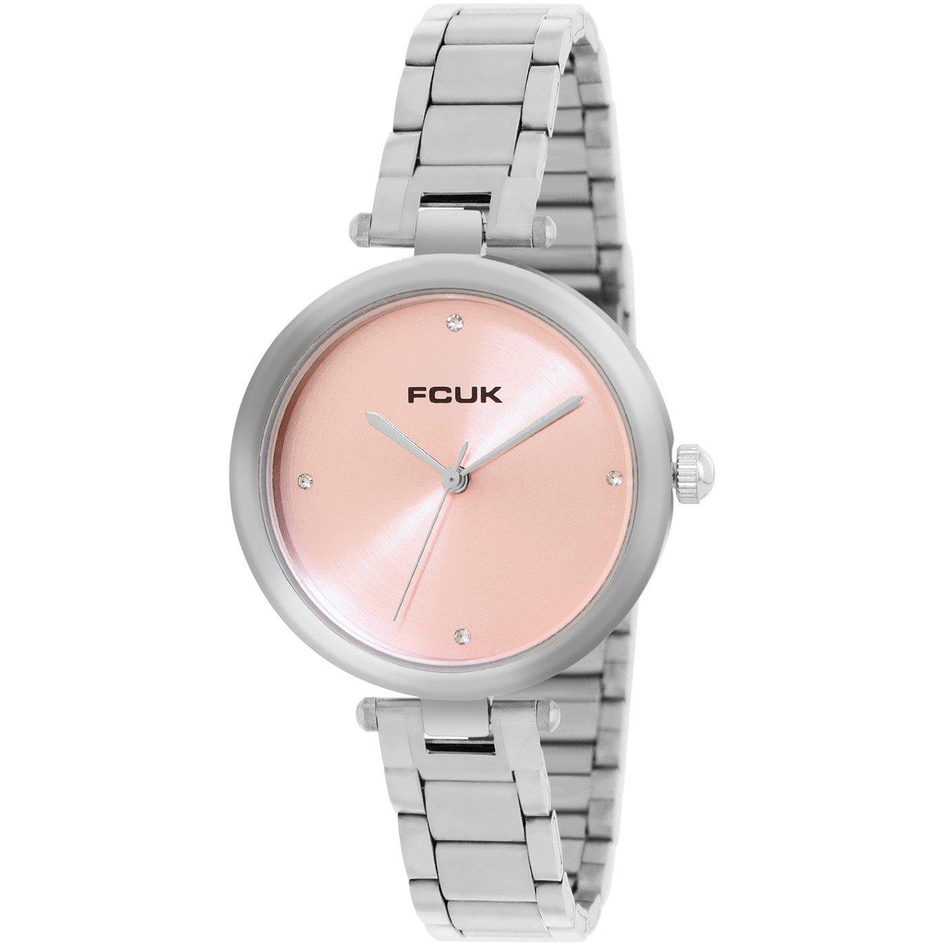 Blush Pink - FCUK - FCUK Silver Case Round Shape Silver Strap Quartz Watch - 2