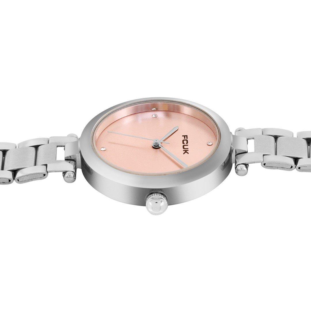 Blush Pink - FCUK - FCUK Silver Case Round Shape Silver Strap Quartz Watch - 3