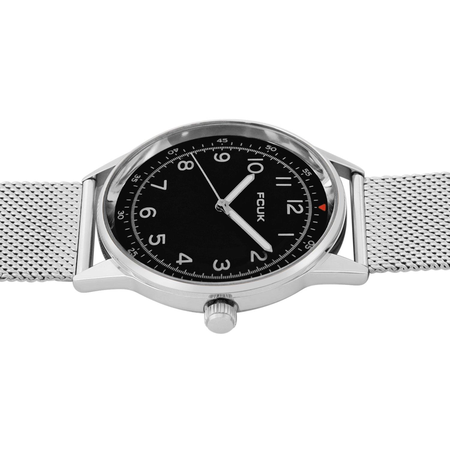 Black - FCUK - FCUK Silver Case Round Shape Silver Strap Quartz Watch - 3