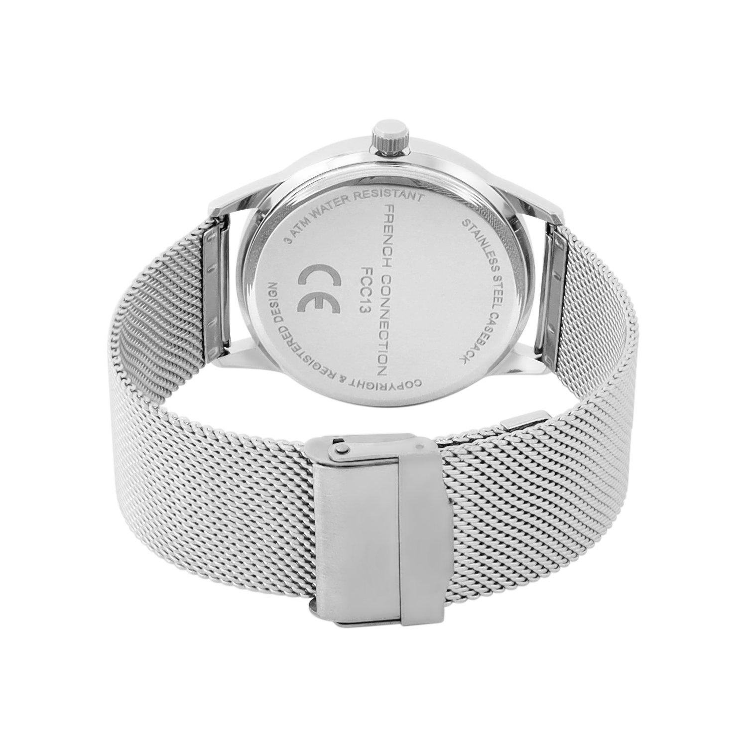 Black - FCUK - FCUK Silver Case Round Shape Silver Strap Quartz Watch - 4