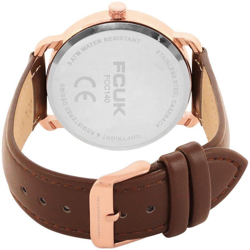 Green - FCUK - FCUK Rose Case Round Shape Brown Strap Quartz Watch - 4