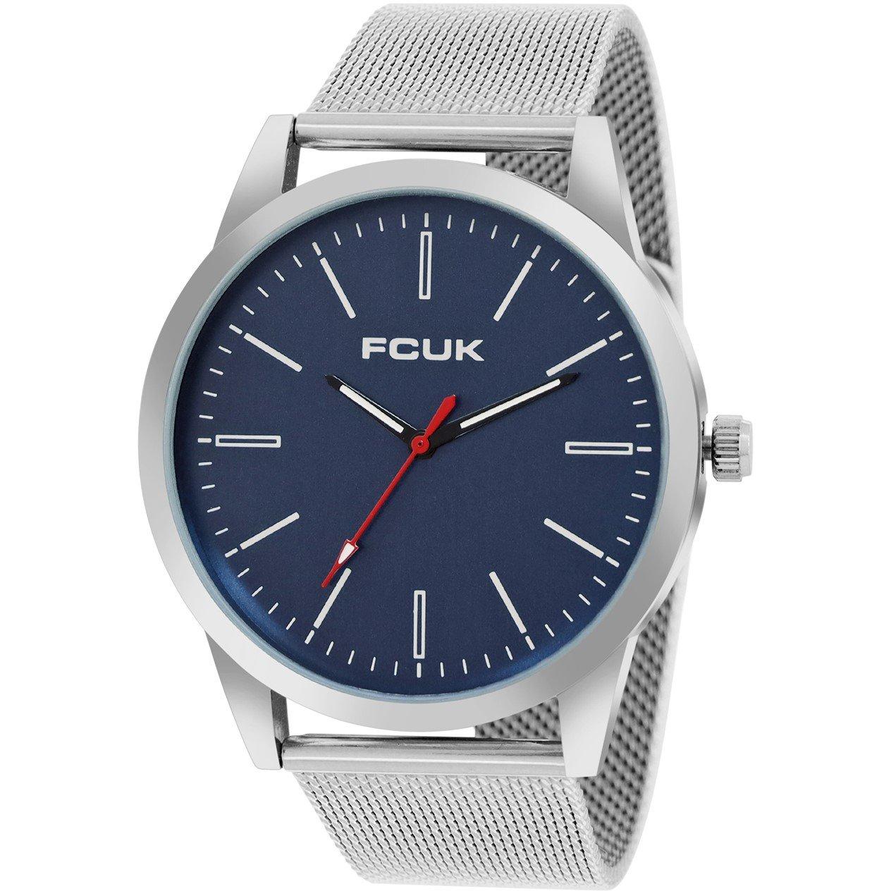 Navy Blue - FCUK - FCUK Silver Case Round Shape Silver Strap Quartz Watch - 2