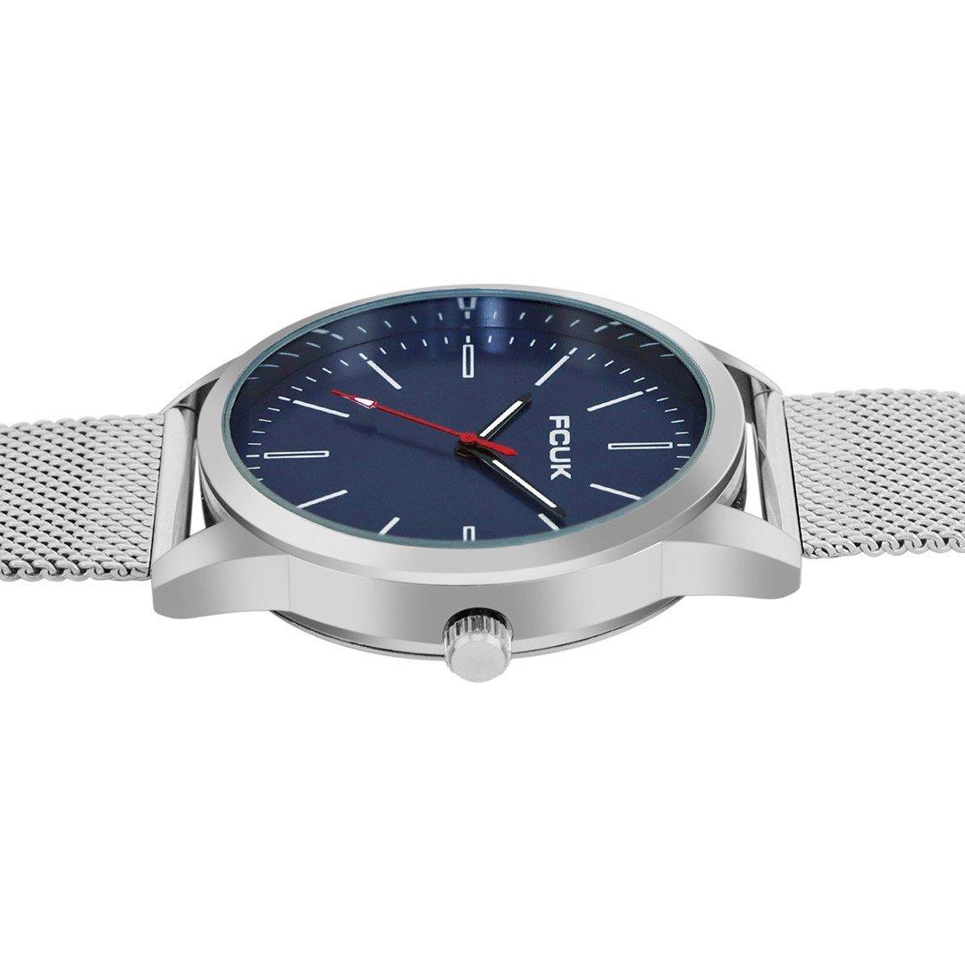 Navy Blue - FCUK - FCUK Silver Case Round Shape Silver Strap Quartz Watch - 3