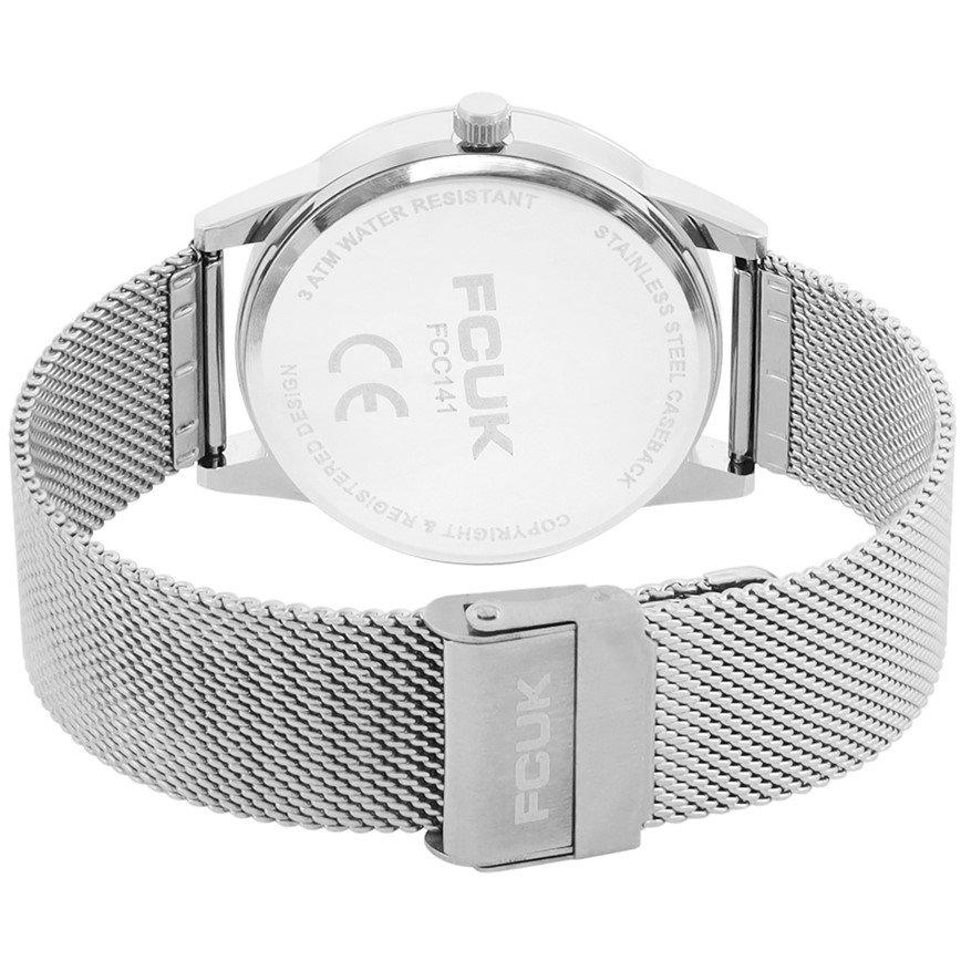 Navy Blue - FCUK - FCUK Silver Case Round Shape Silver Strap Quartz Watch - 4