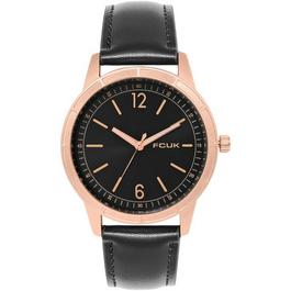 FCUK FCUK Rose Case Round Shape Black Strap Quartz Watch