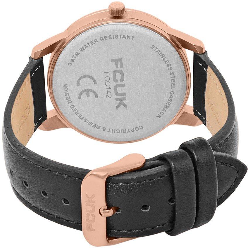 Black - FCUK - FCUK Rose Case Round Shape Black Strap Quartz Watch - 4