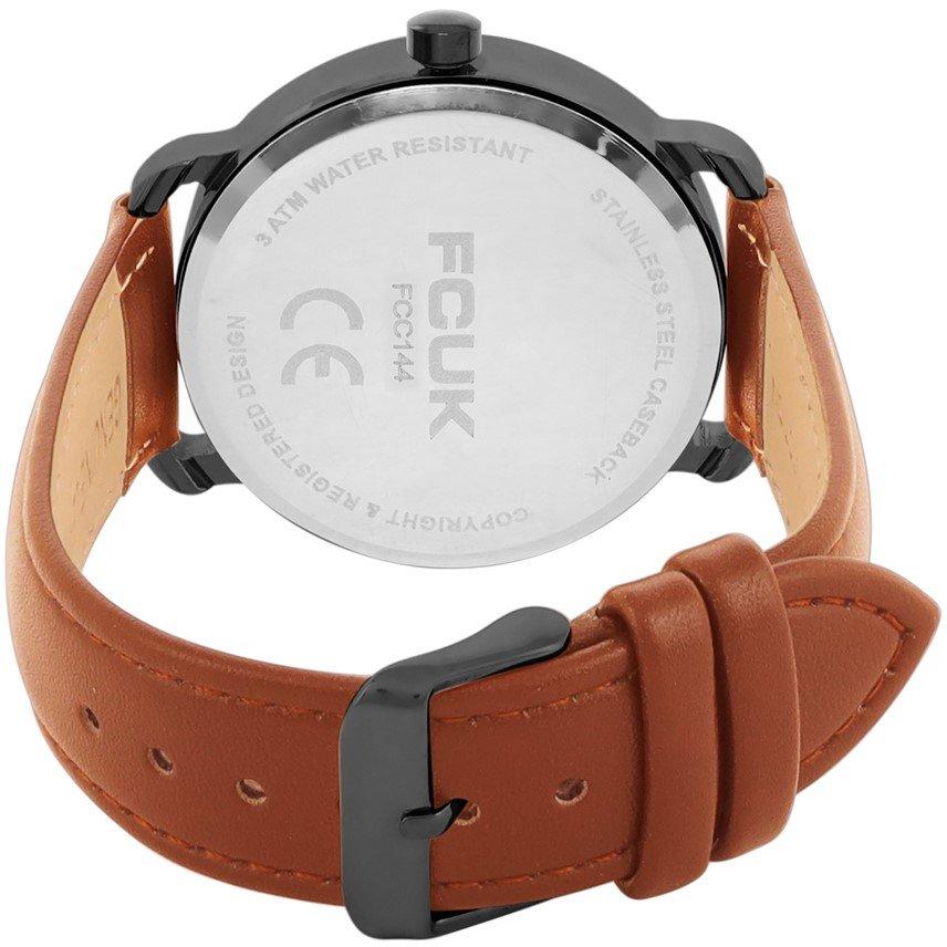 Black - FCUK - FCUK Black Case Round Shape Tan Strap Quartz Watch - 4