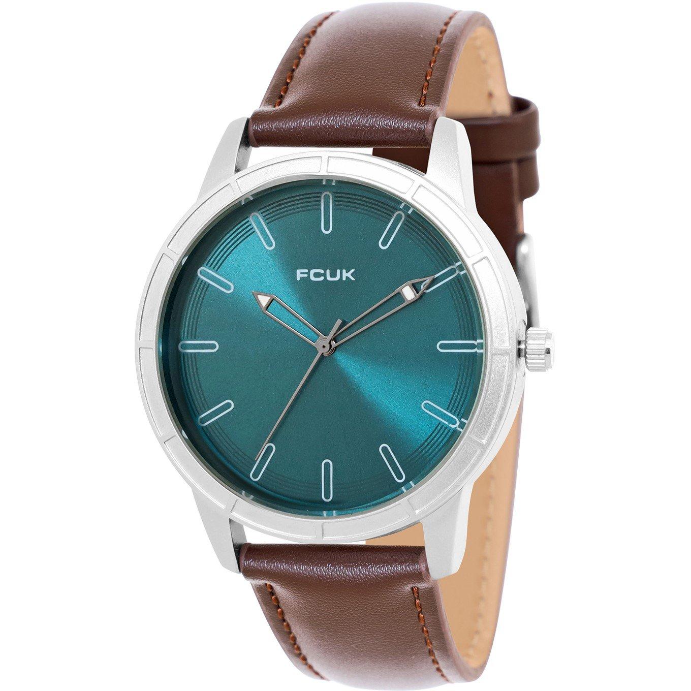 Teal Blue - FCUK - FCUK Silver Case Round Shape Black Strap Quartz Watch - 2