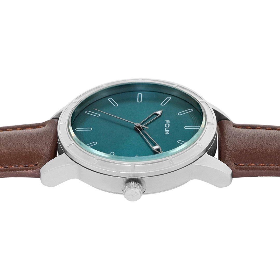 Teal Blue - FCUK - FCUK Silver Case Round Shape Black Strap Quartz Watch - 3