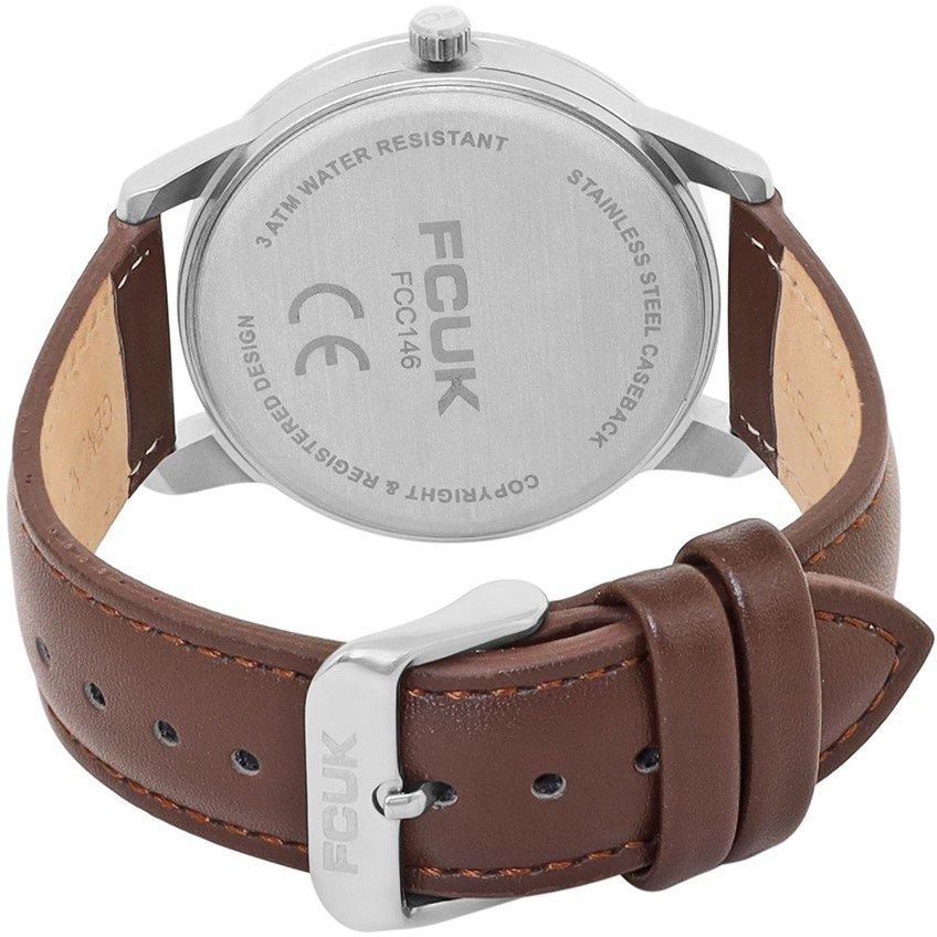 Teal Blue - FCUK - FCUK Silver Case Round Shape Black Strap Quartz Watch - 4