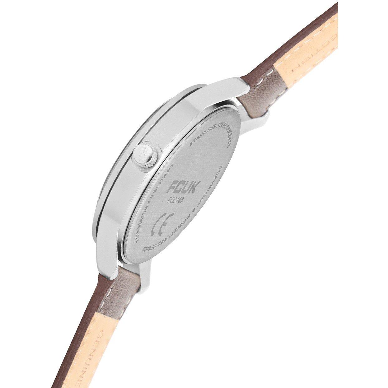 Teal Blue - FCUK - FCUK Silver Case Round Shape Black Strap Quartz Watch - 5