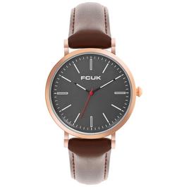 FCUK FCUK Rose Case Round Shape Brown Strap Quartz Watch