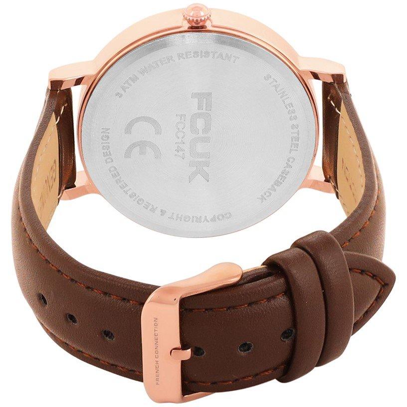 Green - FCUK - FCUK Rose Case Round Shape Brown Strap Quartz Watch - 4