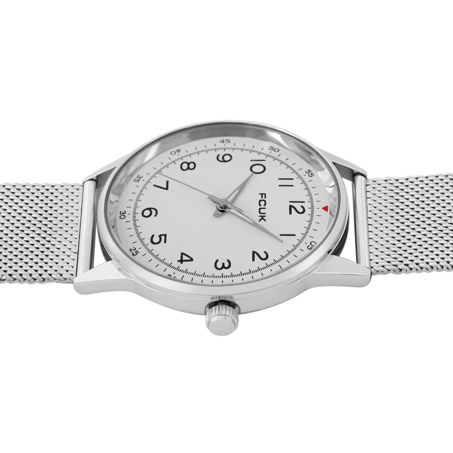 White - FCUK - FCUK Silver Case Round Shape Silver Strap Quartz Watch - 3