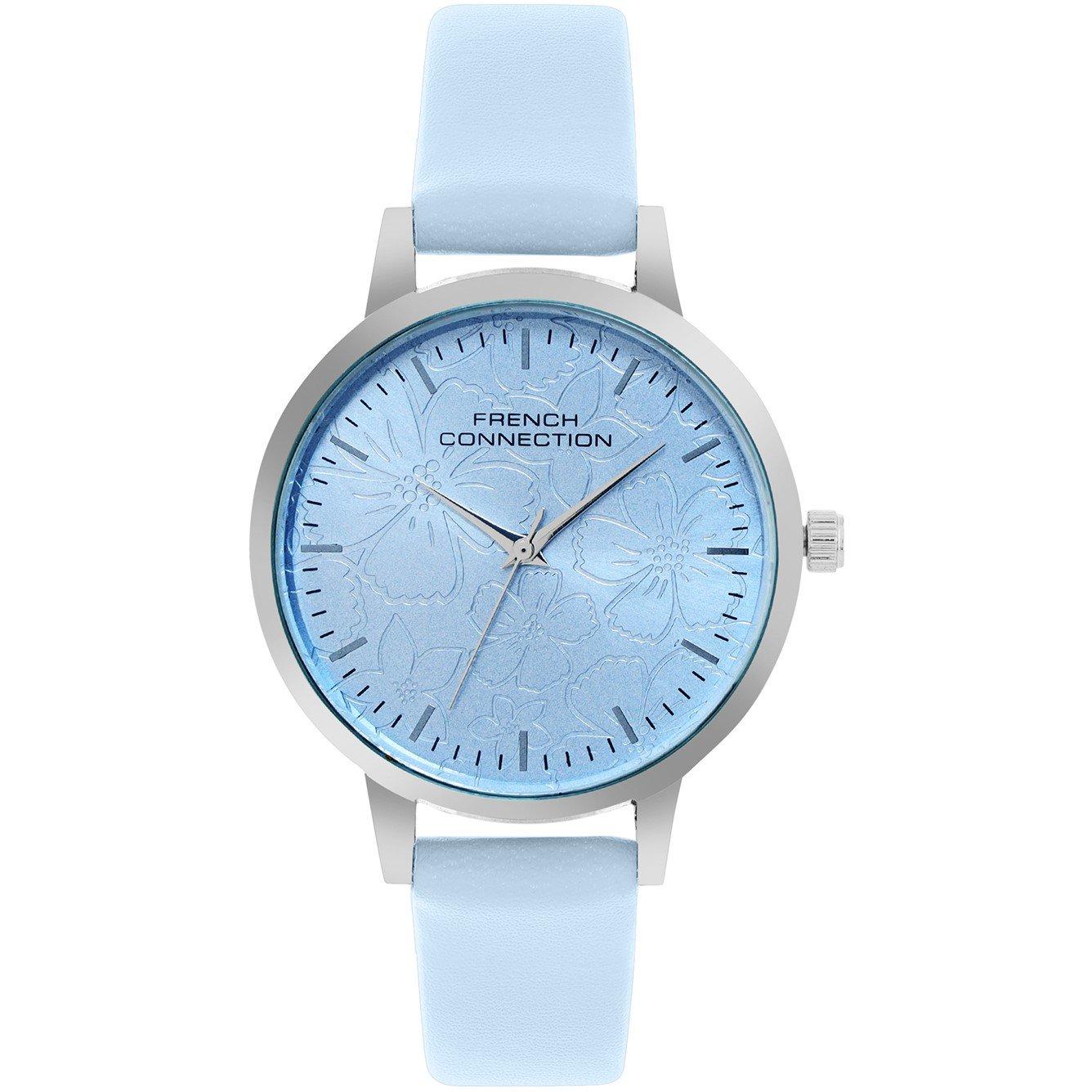 Sky Blue - FCUK - Silver Case Round Shape Sky Blue Strap Quartz Watch - 1