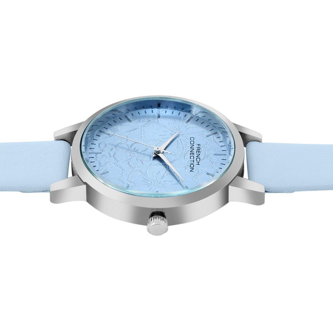Sky Blue - FCUK - FCUK Silver Case Round Shape Sky Blue Strap Quartz Watch - 3