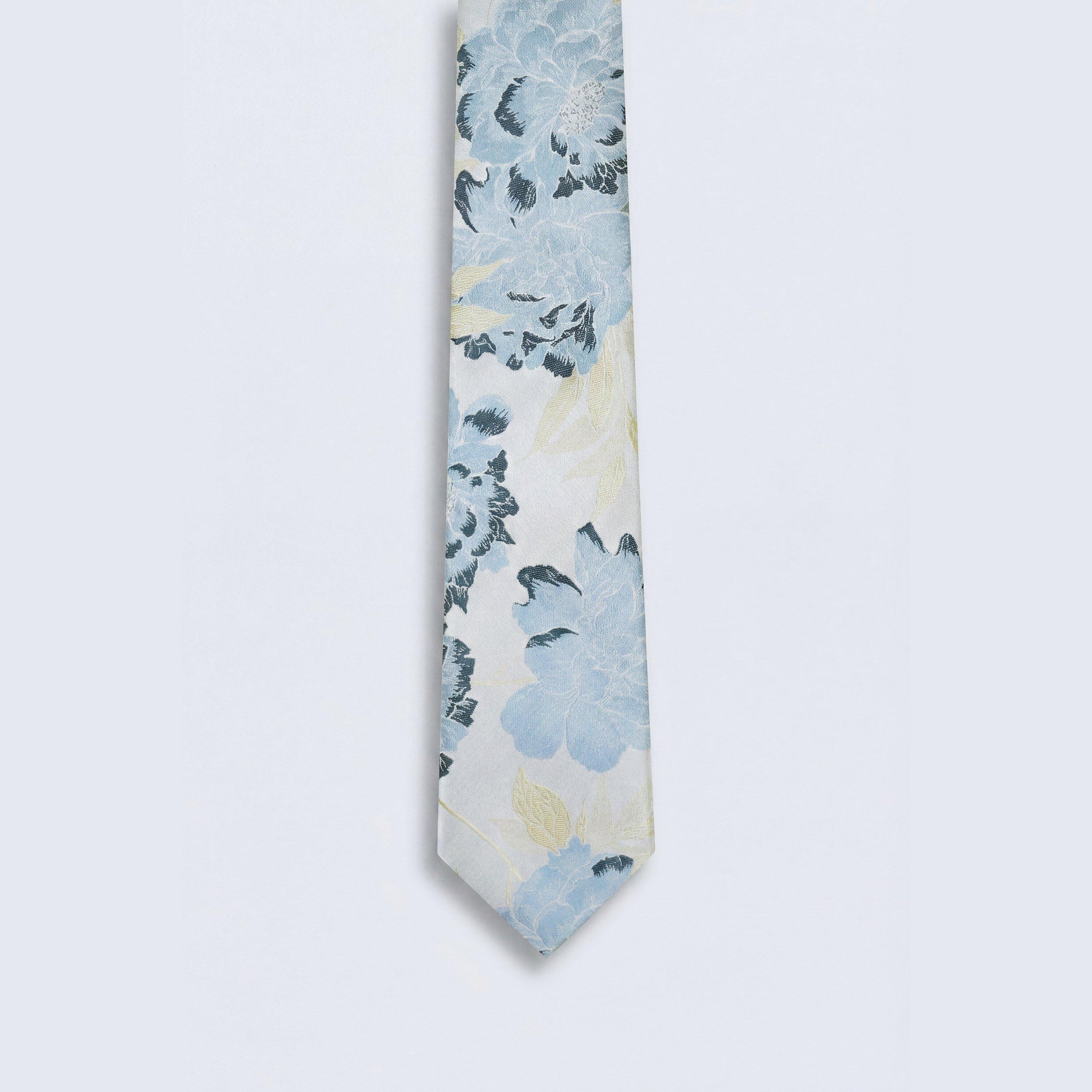 Twisted Tailor Men's Victor Print Tie Floral - Silver