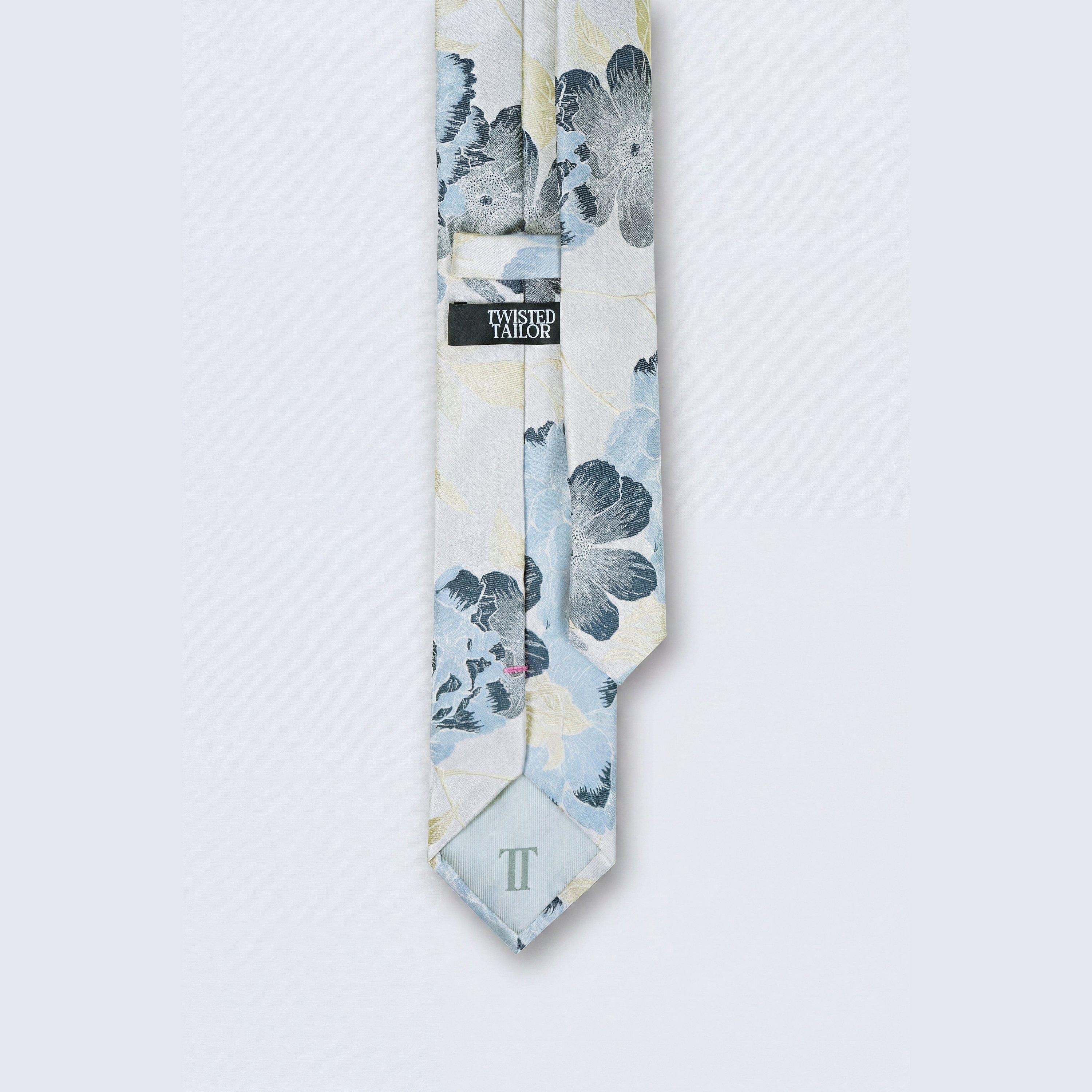 Silver - Twisted Tailor - Victor Print Tie Floral - 2