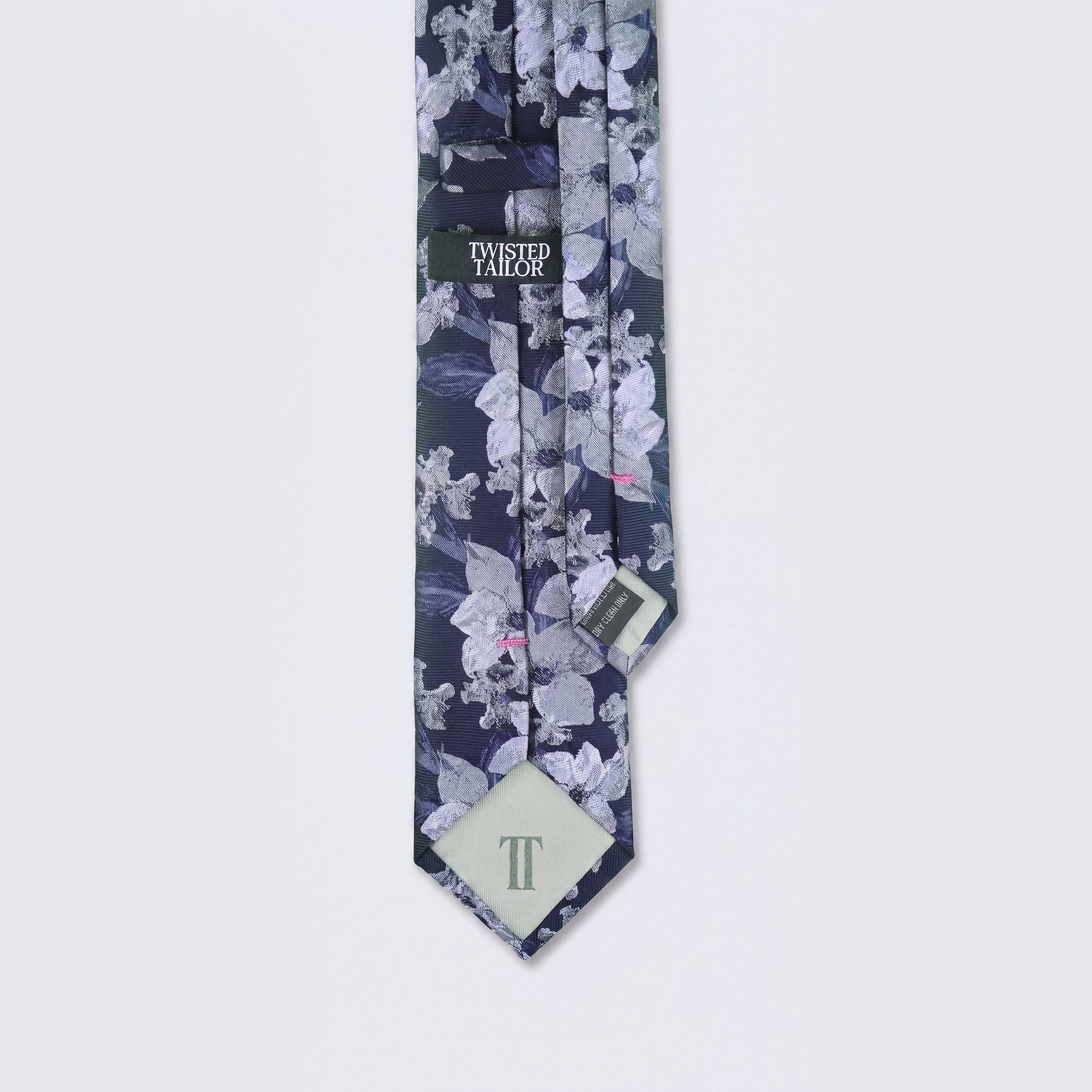 Navy - Twisted Tailor - Victor Print Tie Floral - 2