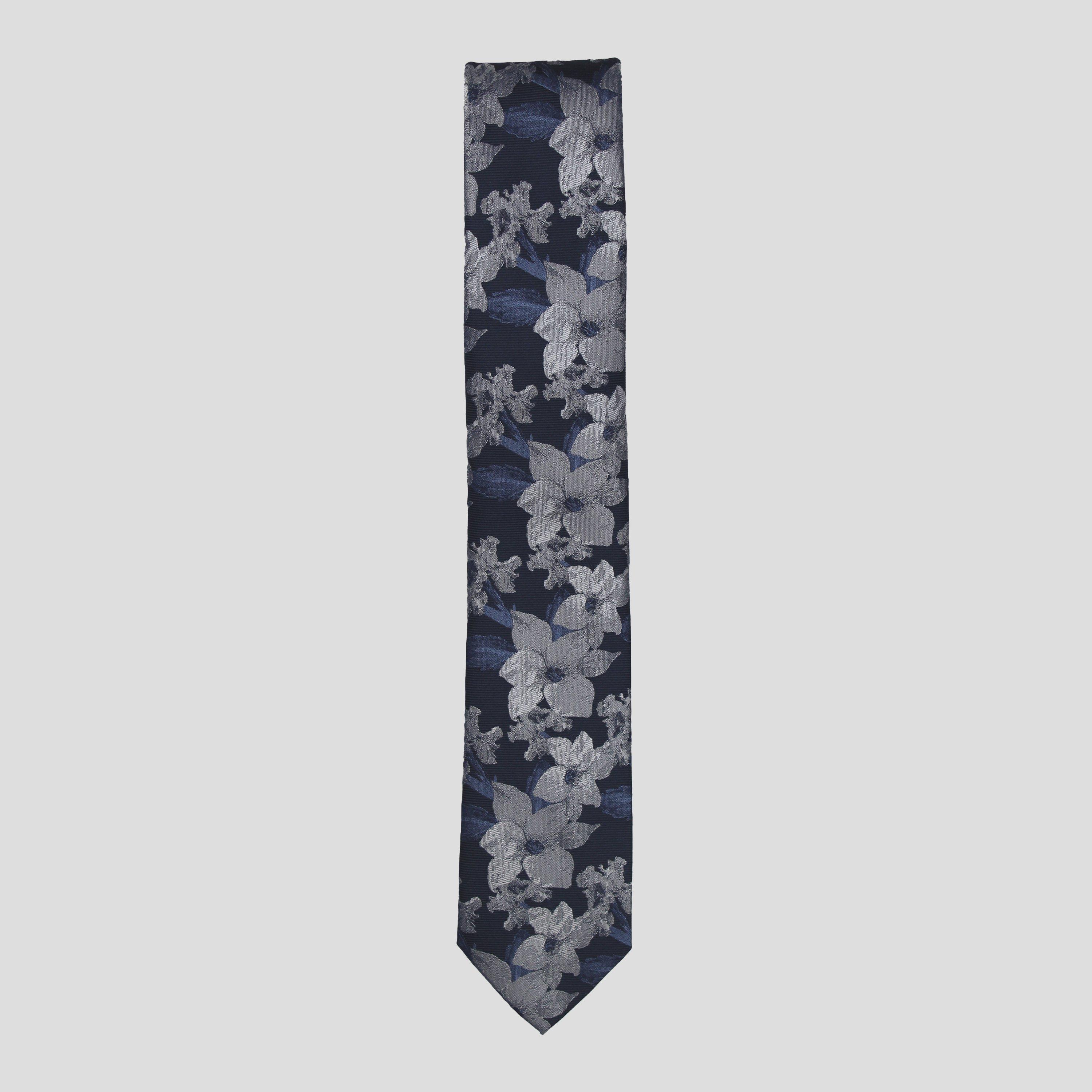 Twisted Tailor Men's Navy Silver Floral Tie
