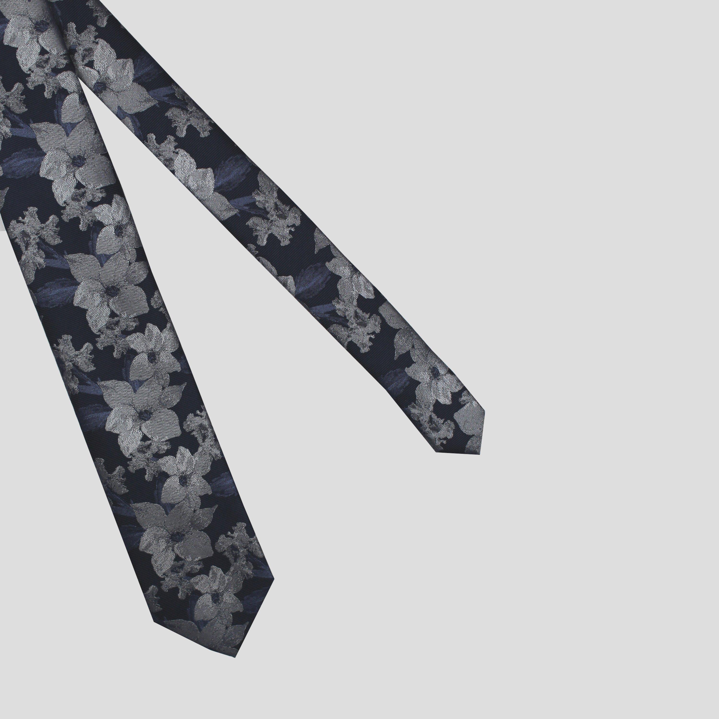 Navy - Twisted Tailor - TT Silver Floral Tie - 2
