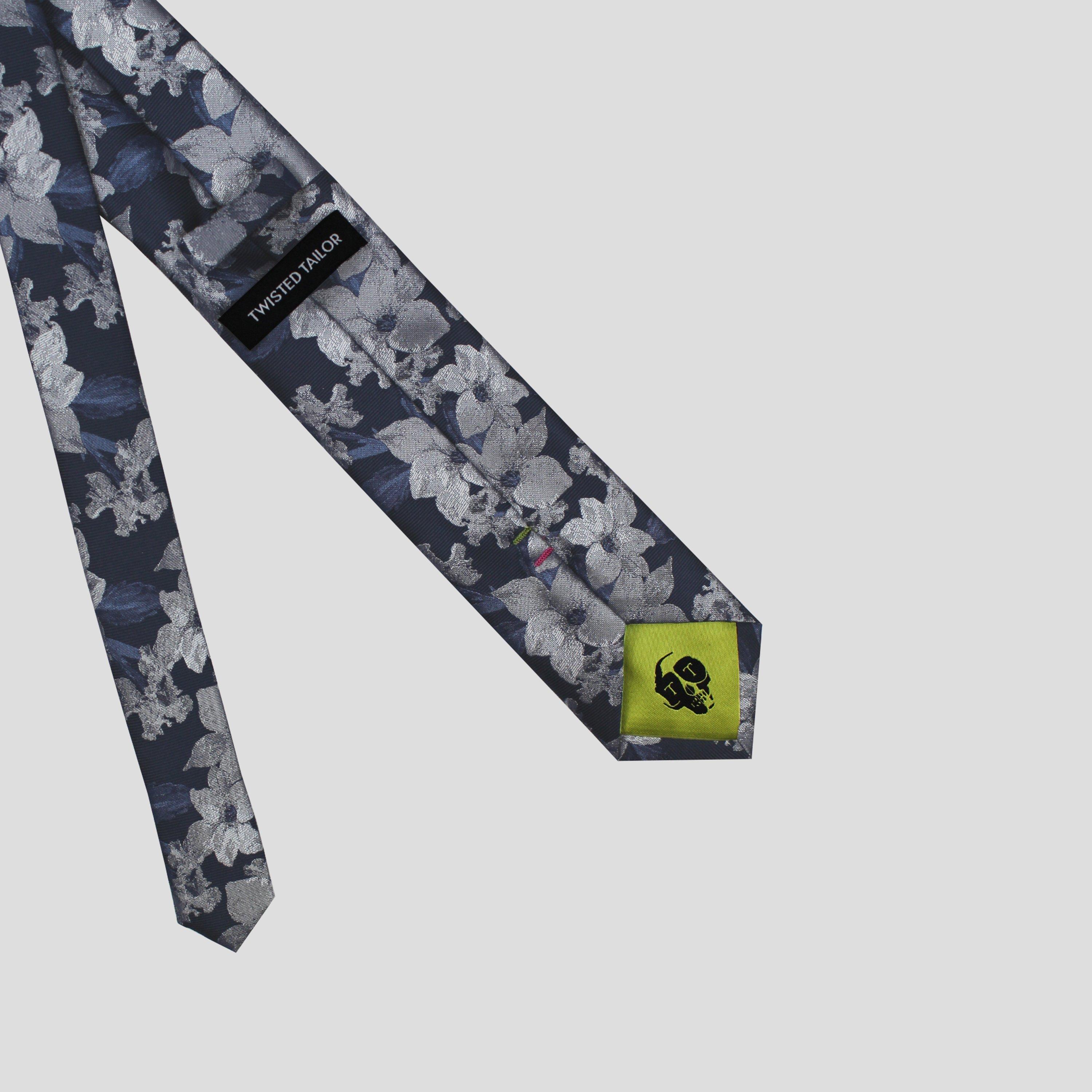 Navy - Twisted Tailor - TT Silver Floral Tie - 3