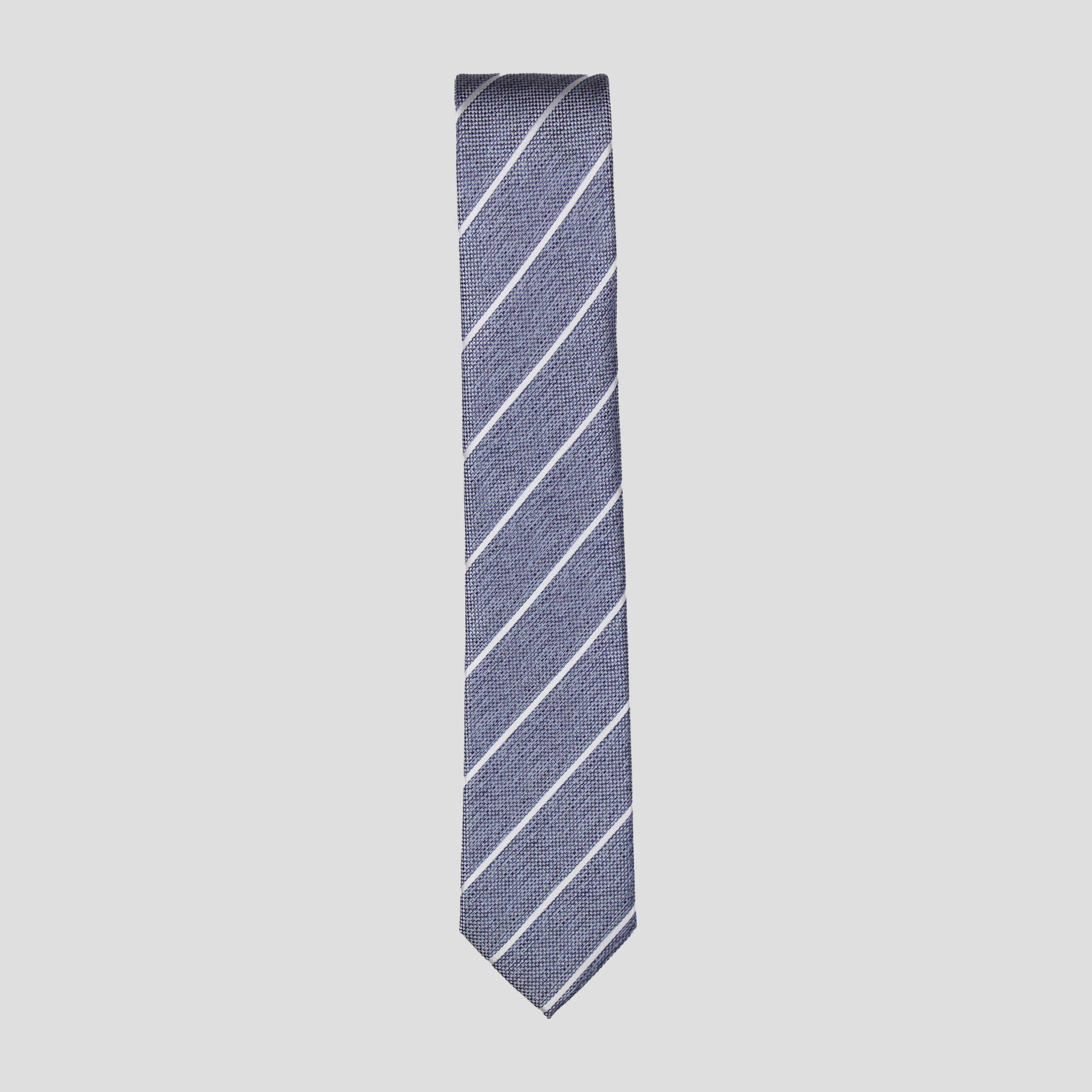 Twisted Tailor Men's Silver Floral Tie - Blue Stripe