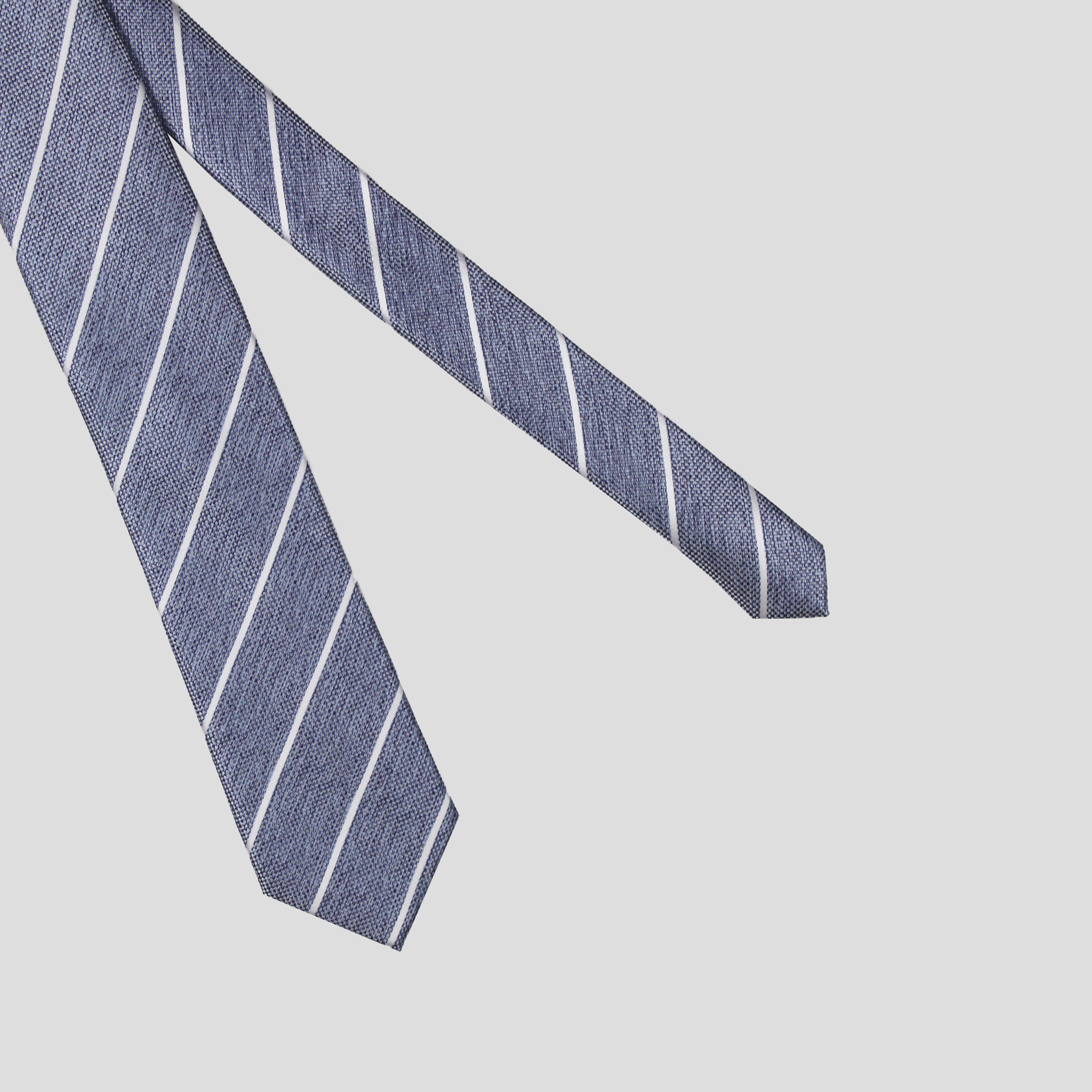 Blue Stripe - Twisted Tailor - Silver Floral Tie - 2