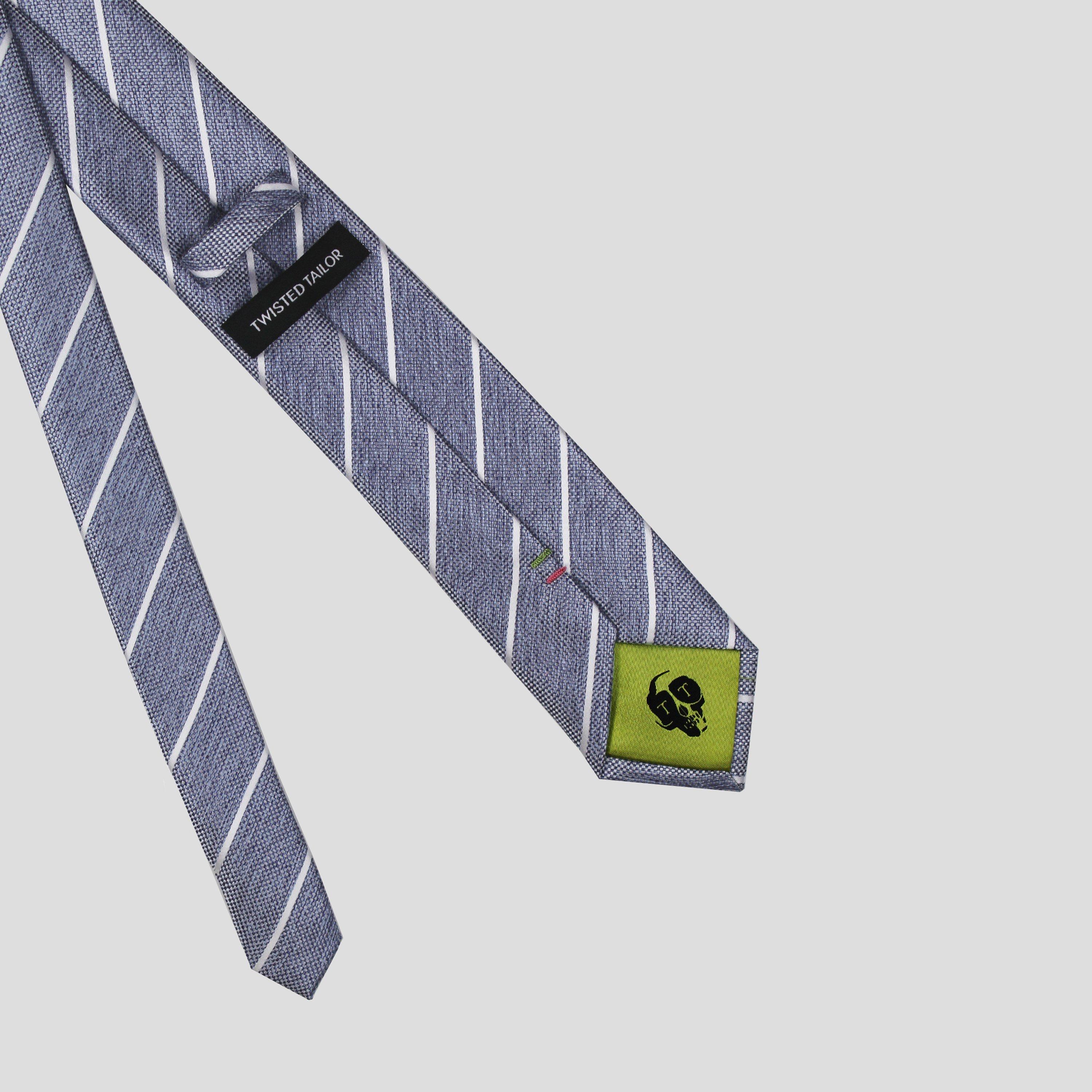 Blue Stripe - Twisted Tailor - Silver Floral Tie - 3