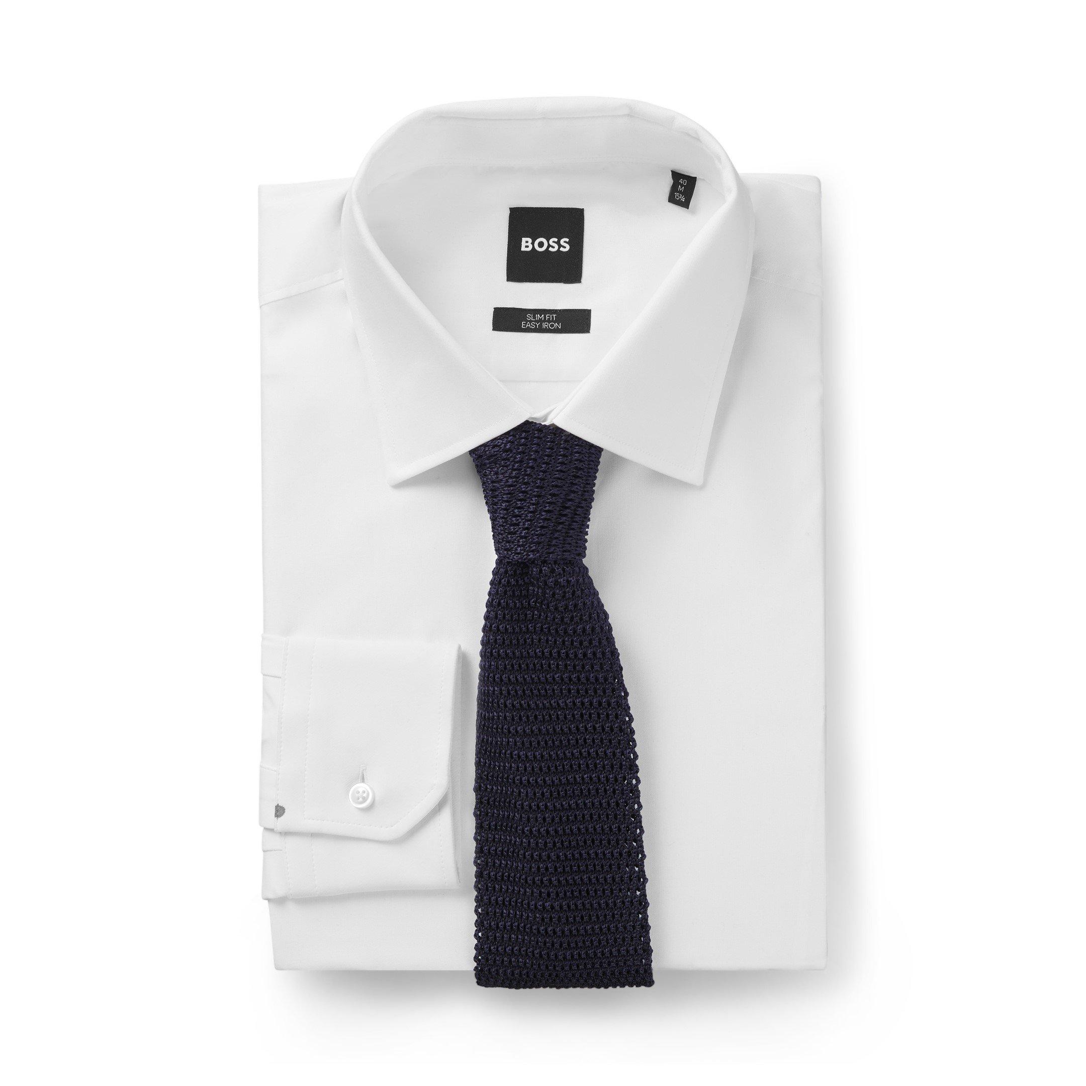 Dark Blue 404 - Boss - Men's Double Breasted Textured Knit Tie - 2