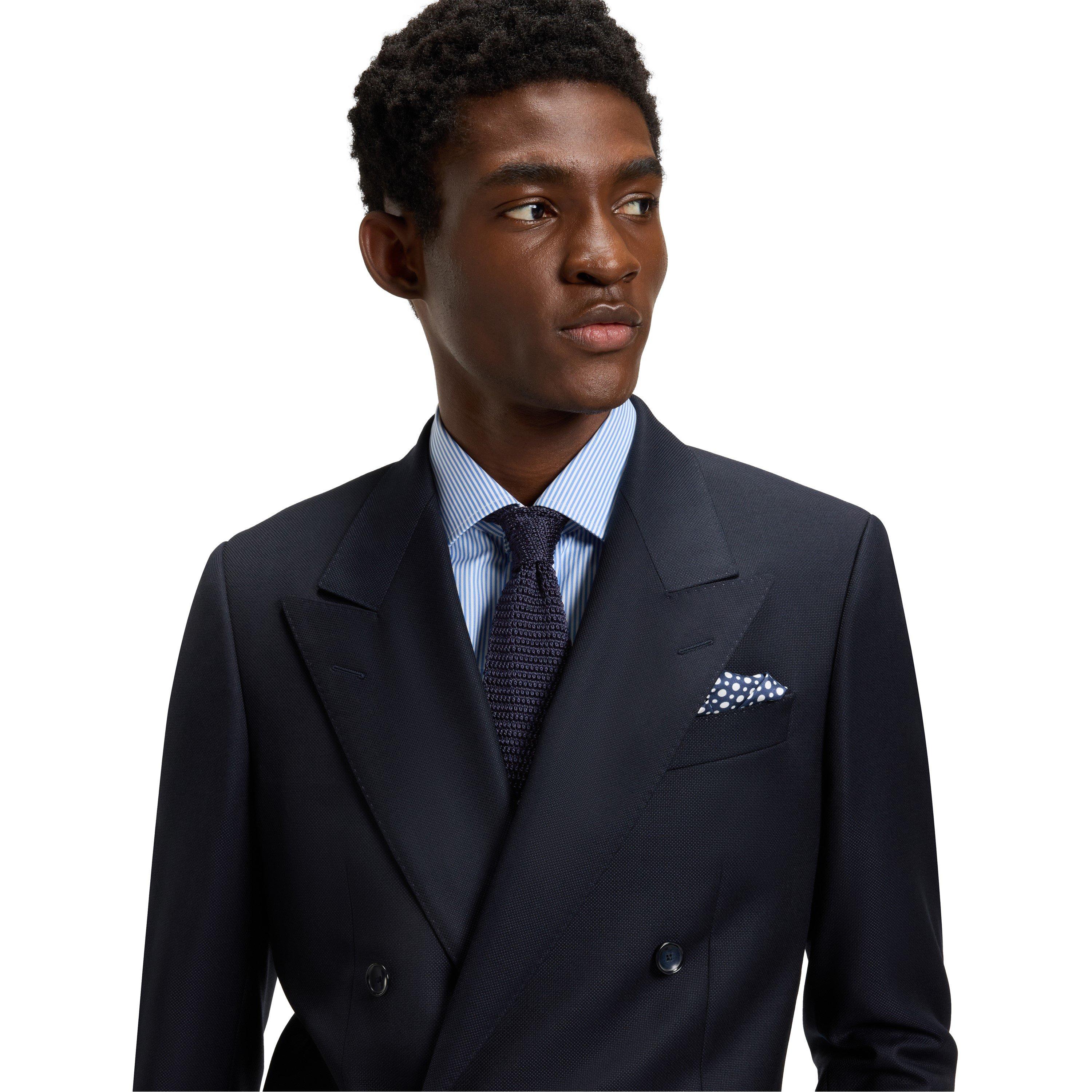 Dark Blue 404 - Boss - Men's Double Breasted Textured Knit Tie - 6